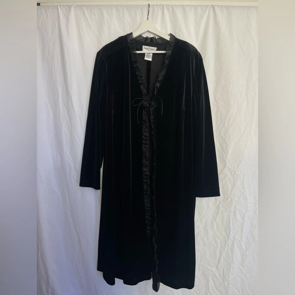 Vintage Ronni Nicole Velvet Ruffle Trim Duster kimono Romantic Gothic Size X3